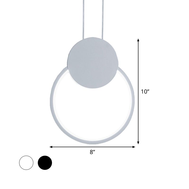 Round Suspension Light Modernism Acrylic White/Black LED Hanging Lamp Fixture for Bedside, White/Warm Light