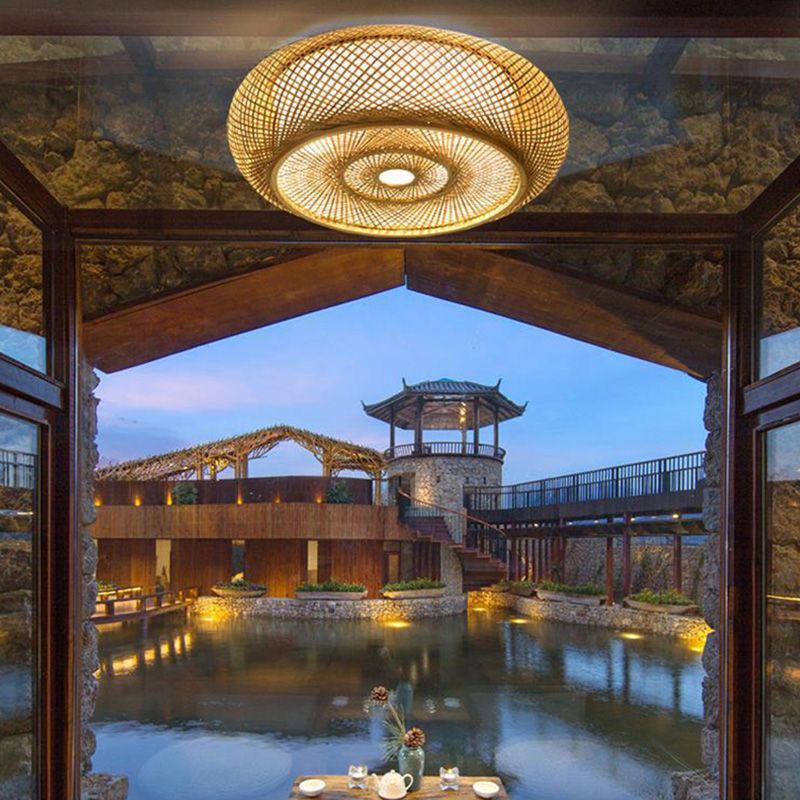 Soporte de techo de ratán de estilo de Asia de montaje de tambor curvo en madera natural