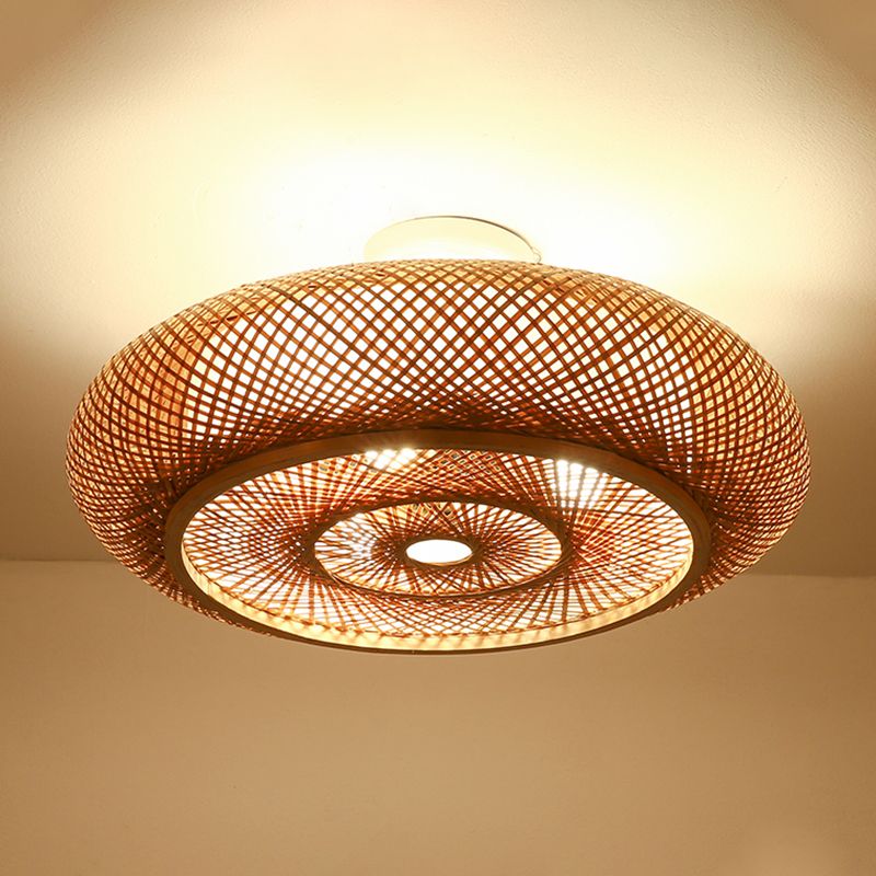 Plafonniers à montage encastré à tambour arrondi japonais plafonnier à montage encastré en bambou pour chambre à coucher