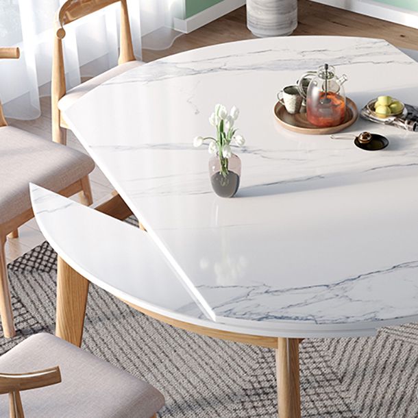 Modern Round Dining Table White Sintered Stone Dining Table with Wooden Base