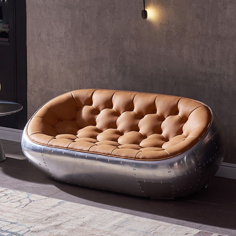 Contemporary Seating Orange Leather Tufted Living Room Settee