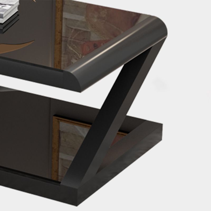 Modern Style Rectangular Tempered Glass with Abstract Base Coffee Table