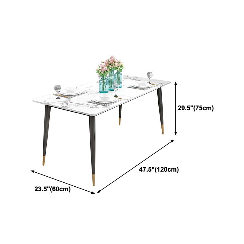Sintered Stone White Dining Table Glam Style 4 Legs Table for Dining Room