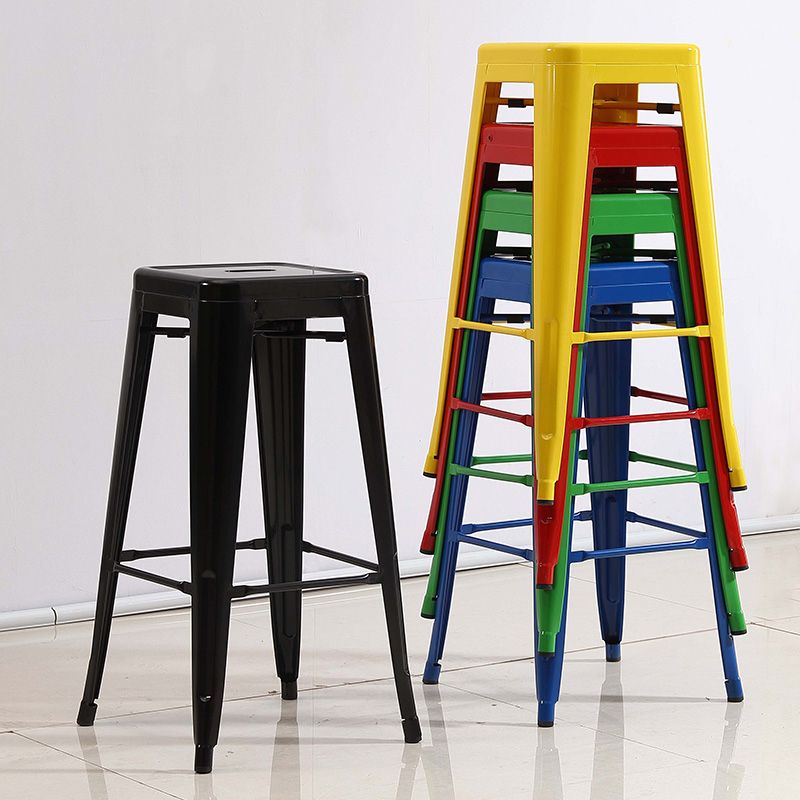 Industrial Iron 30" Barstool Indoor Stackable Tall Stool with Square Seat