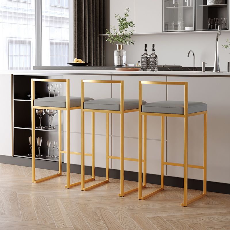 Luxurious Backrest Armless Counter Stool Upholstered Bar Stool with Metal Base