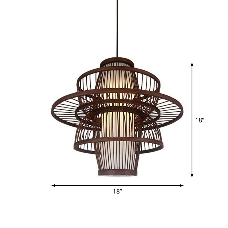Coffee Finish Cage Hanging Lamp Contemporary Single-Bulb Bamboo Suspension Light