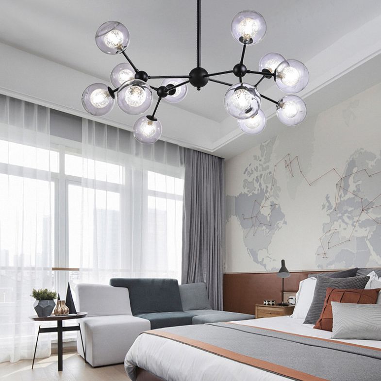 Black Branch Hanging Chandelier Light Modern Clear Glass Shade Ceiling Chandelier for Living Room