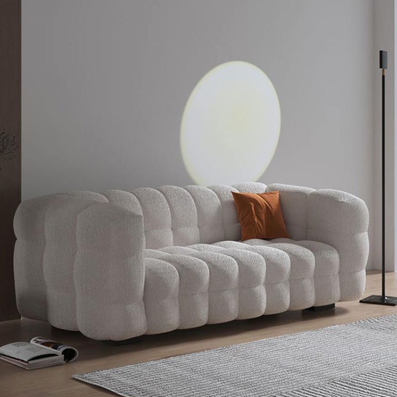 Pillow Sewn Back Sofa Contemporary Tuxedo Arm White Wool - 39.37" D