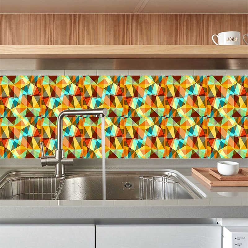 Modern 3D Illusion Peel Wallpapers Orange Geometric Wall Covering for Home, 18 Pieces