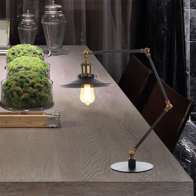 Metal Flared Shade Table Lamp Farmhouse Style 1 Light Adjustable Black/Brass Finish Table Lighting for Bedroom