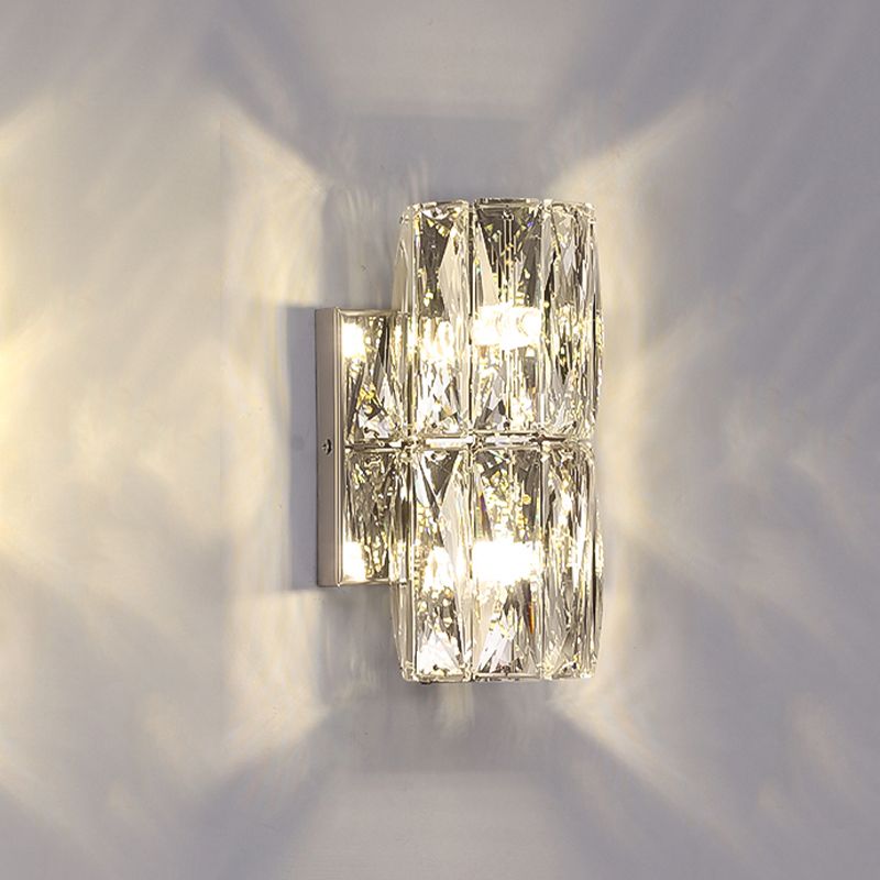 Postmodern Crystal Wall Light Cylinder Multi Light Wall Sconce in Chrome for Bedroom