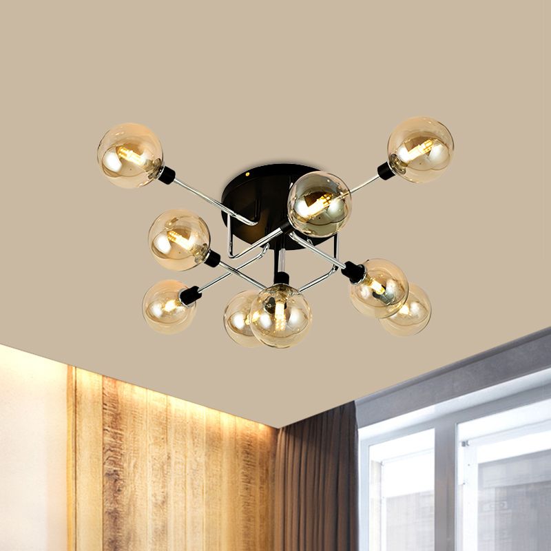 Glass Globe Shade Ceiling Light Contemporary Style Semi Flush Mount Light for Villa Dining Room