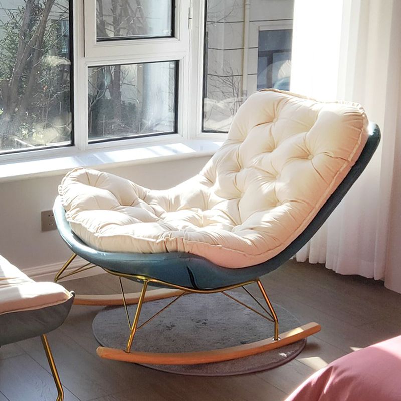 Button-Tufted Rocking Chair Modern Fabric Patchwork Rocking Chair with Ottoman