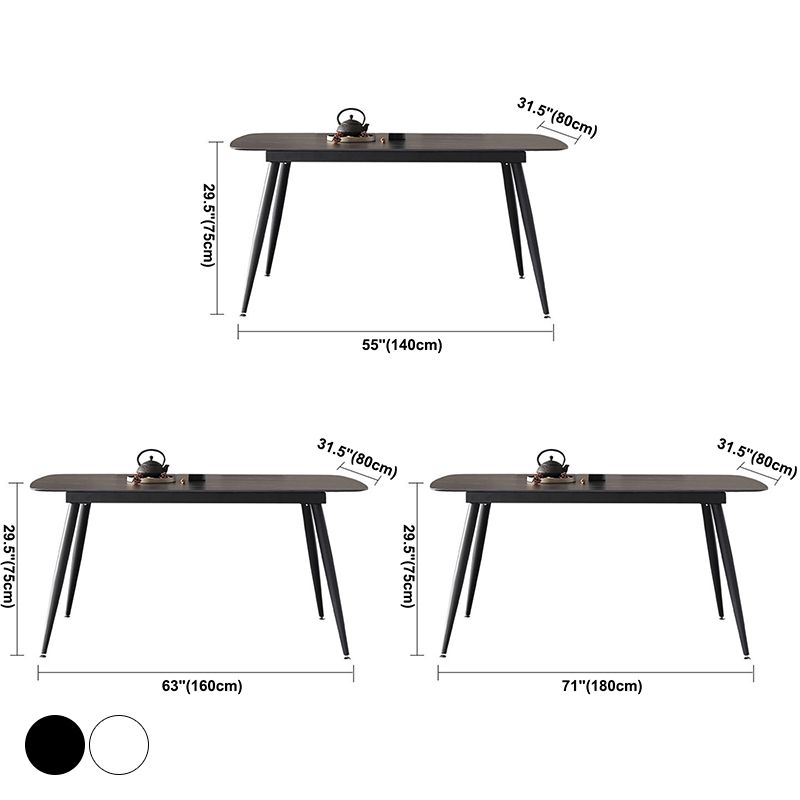 Modern Rectangle Dining Table Sintered Stone Dining Table with 4 Black Legs for Home Kitchen Dinner