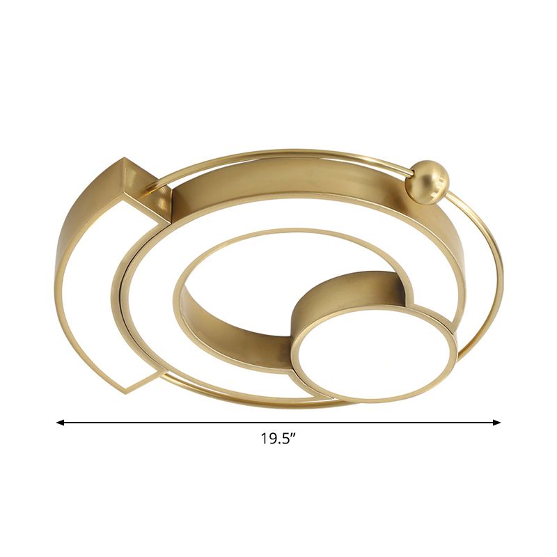 Gold Hollow Circle Flush Mount Lighting Modernist LED Metallic Flush Light Fixture in Warm/White Light