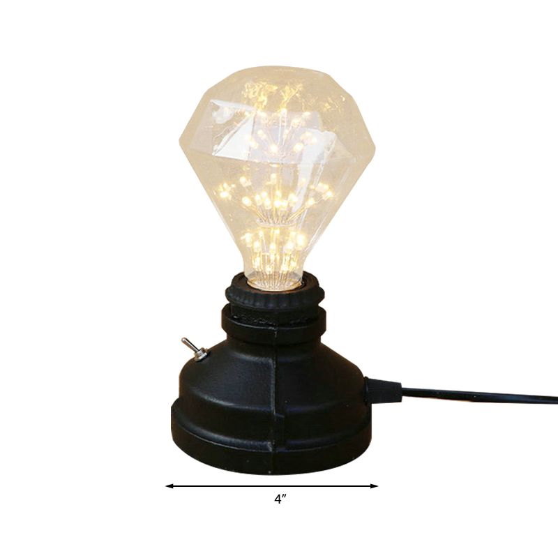 Mini illuminazione da tavolo industriale con cavo di collegamento Lampada da tavolo in metallo a 1 luce con finitura nera per camera da letto