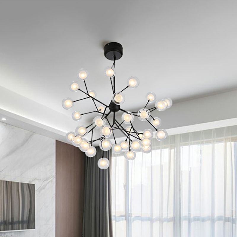 Clear and Frosted Glass Firefly Chandelier Modernist 36-Light Black Hanging Pendant Light for Parlor