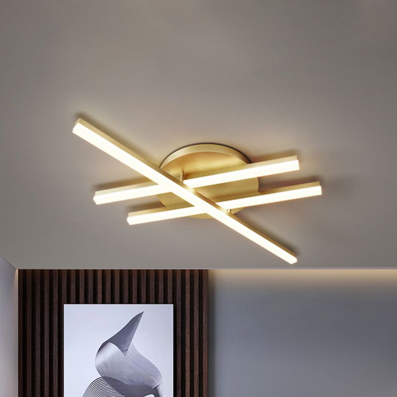 Linear Flush Mount Ceiling Light Minimal Acrylic LED Gold Lighting Fixture in Warm/White Light for Bedroom