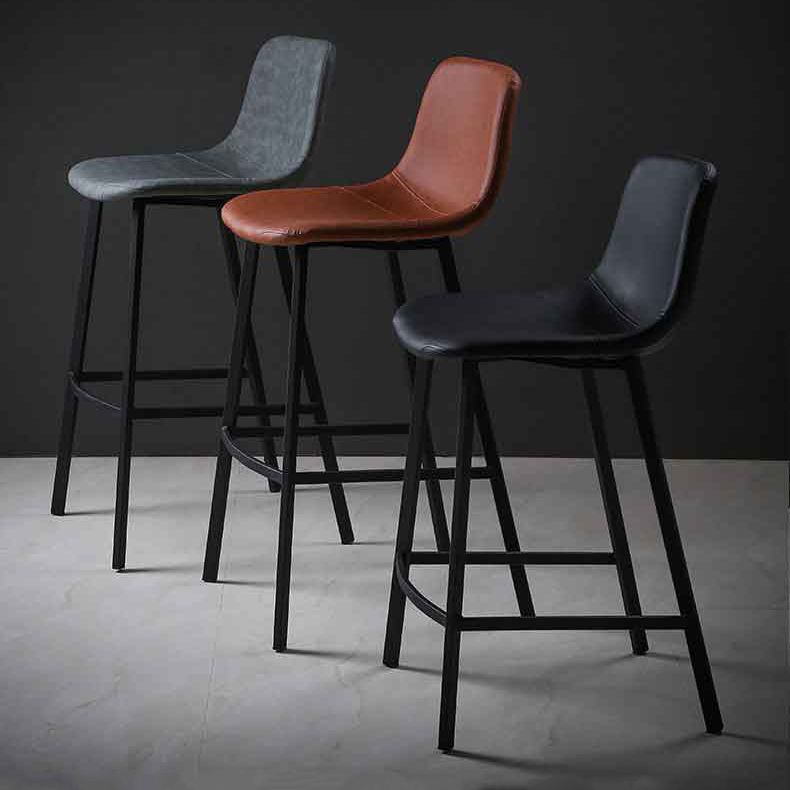 Faux Leather Saddle Seat Barstool Contemporary Armless Bar Stool with 4 Black Legs