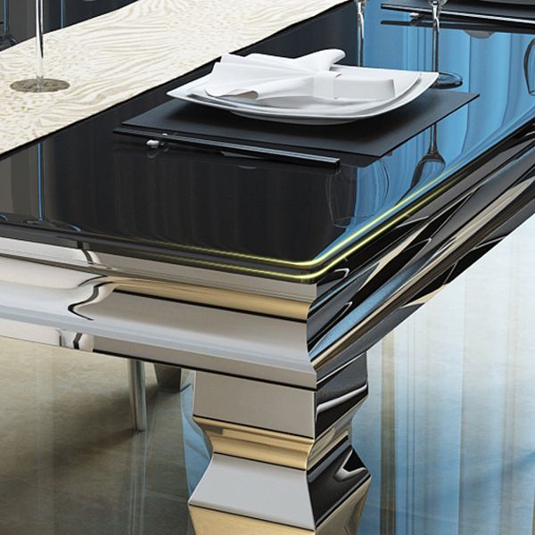 Metal Contemporary Rectangular Dining Table Glass Top Table for Dining Room