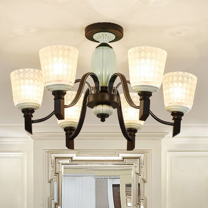 Tapered Living Room Semi Flush Traditional Rhombus Glass Light Green Ceiling Mount Chandelier