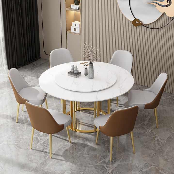 Round Sintered Stone Dining Table Traditional Luxury Dining Table with Gold Base