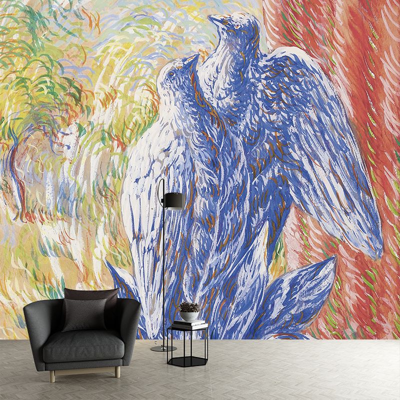 Surreal Botanical Bird Wallpaper Murals Red-Yellow-Blue Washable Wall Decor for Living Room