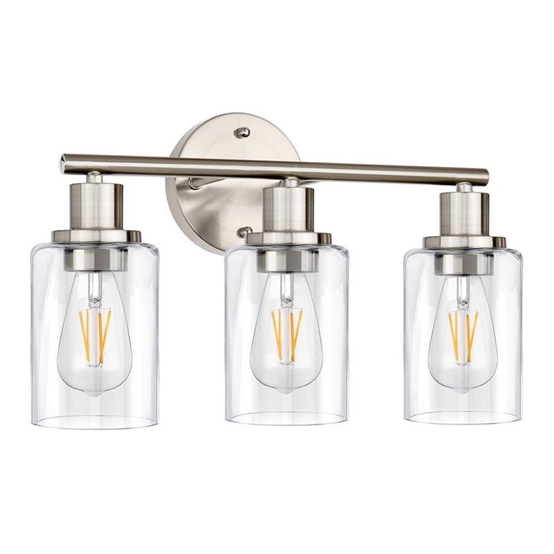 Metal and Glass Bath Sconce in Nickel & Clear Traditional Bathroom Vanity Lighting