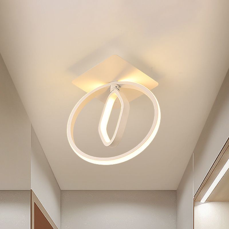 Ring and Rhombus Flush Mount Modern Acrylic White/Black LED Ceiling Lighting in White/Warm Light for Bedroom