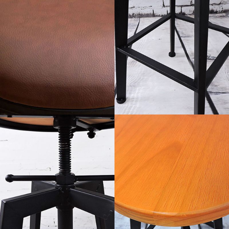 Industrial Adjustable Height Bar Stool Iron Frame Stool in Black