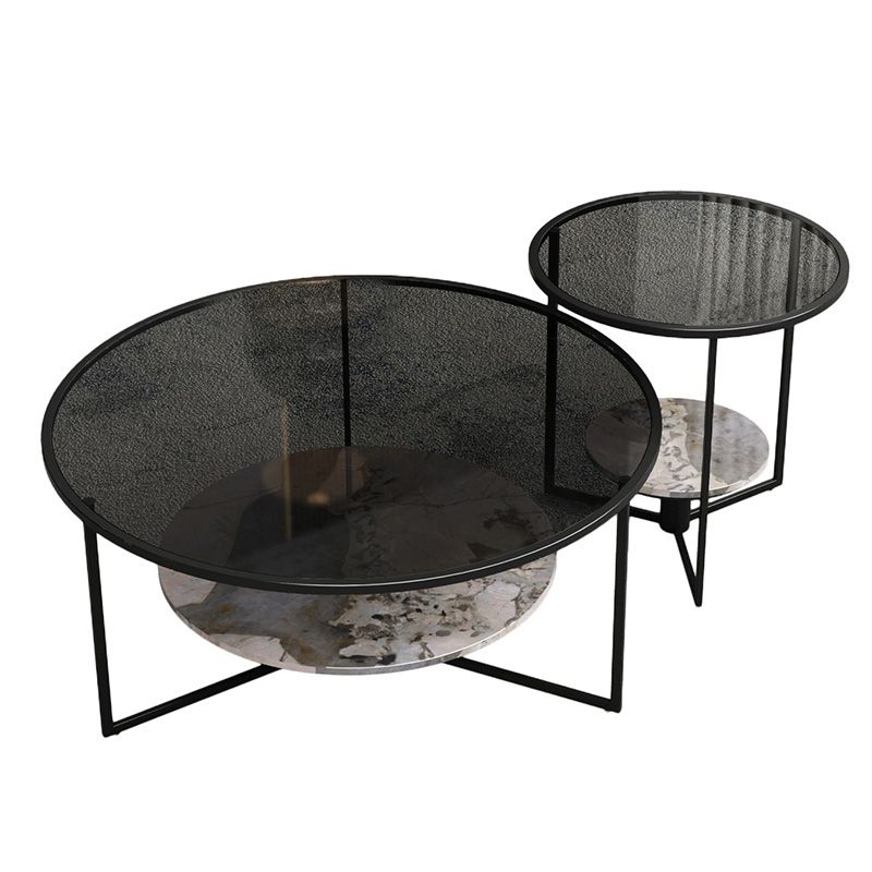 Contemporary Coffee Table Round Glass Top Cocktail Table with Storage