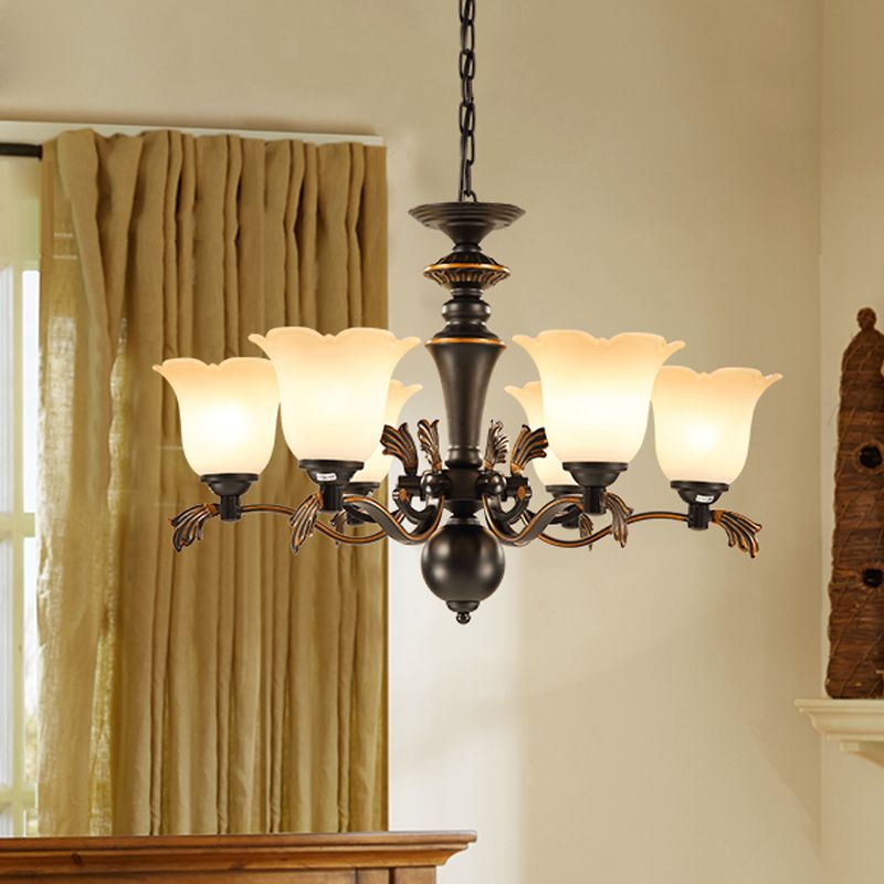 6 lampadine il lampadario sospeso vetro floreale vintage vetro a soffitto in nero in nero