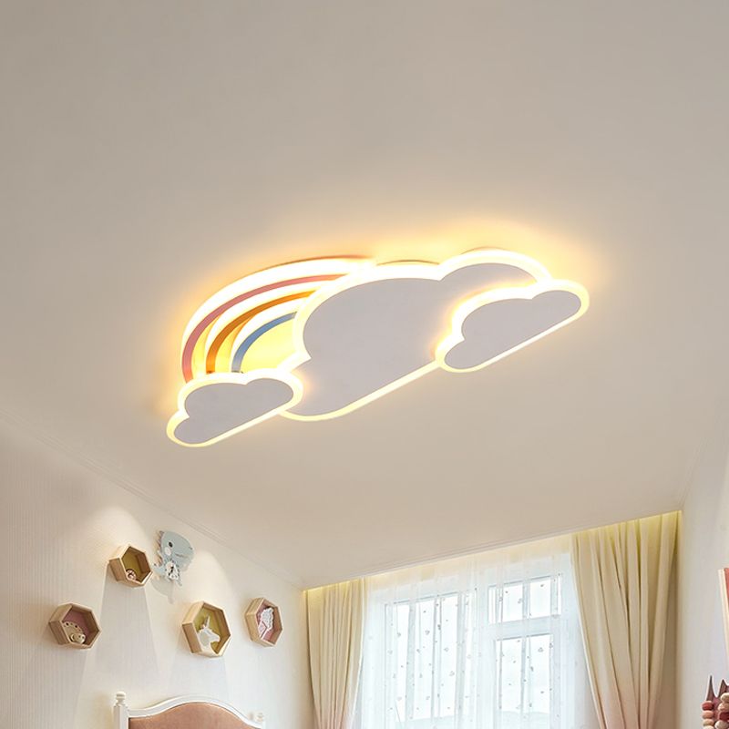 White/Pink Rainbow Cloudy Ceiling Light Cartoon Metallic LED Flush-Mount Light Fixture, Warm/White Light