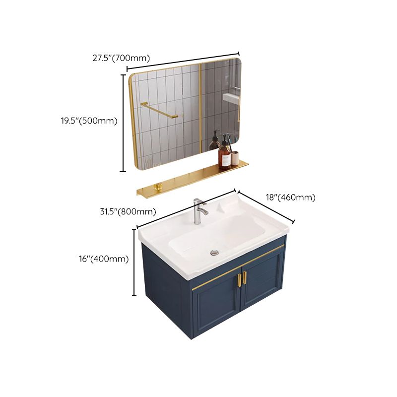 Modern Single Wall Mount Vanity Blue Ceramic Top Sink Vanity