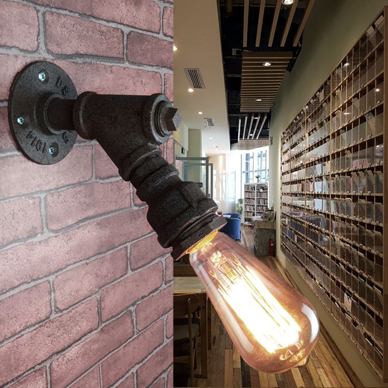 1 Head Wall Light Sconce Antique Stylish Piped Metal Mini Sconce Lighting Fixture in Rust/Black for Restaurant