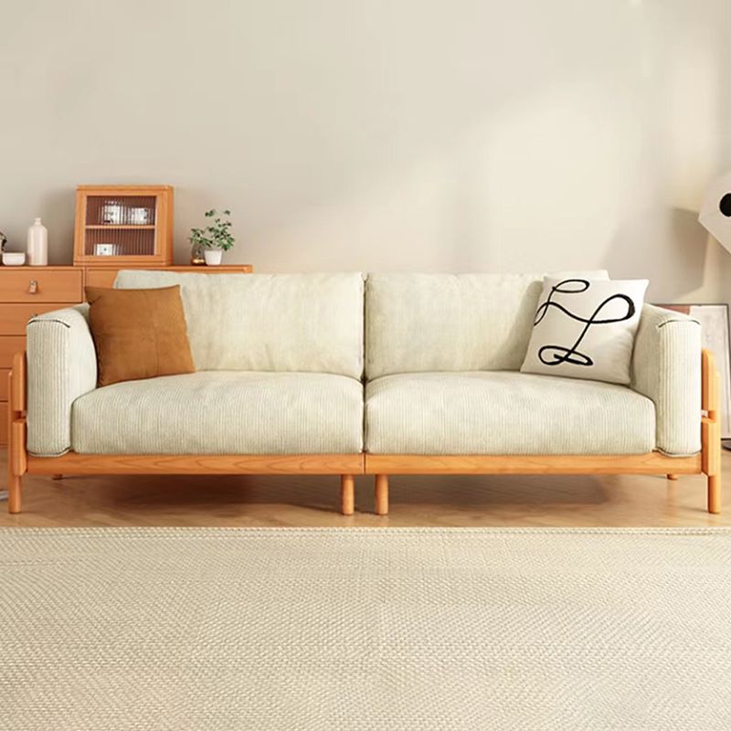 Solid Wood Square Arm Sofa Slipcovered Corduroy Cushions Sofa