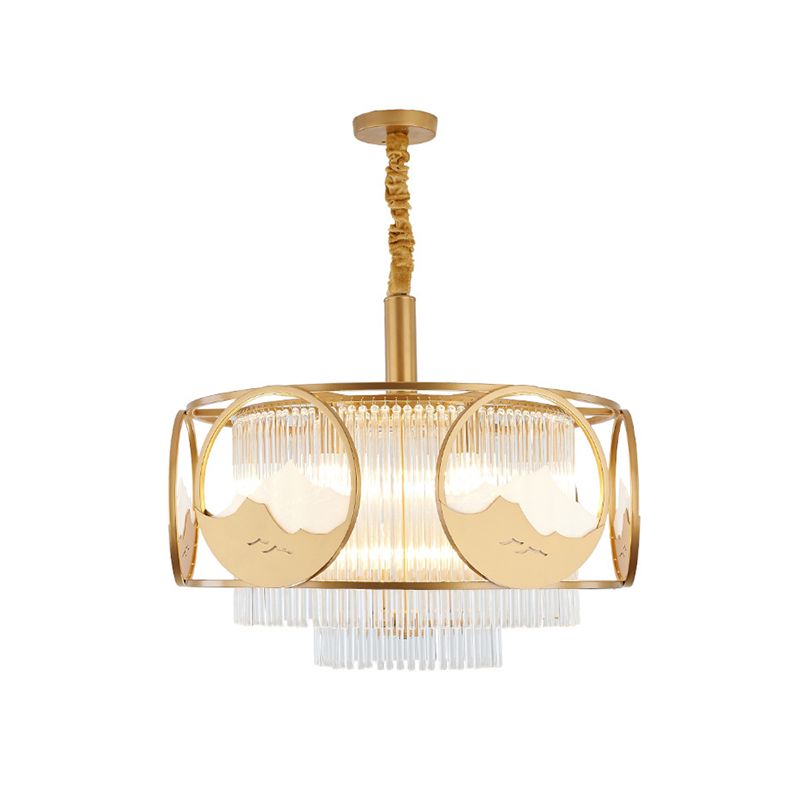 Vierkante/ronde kristallen staven Drop Lamp traditionele 8 lichten zitkamer kroonluchter met goud frame