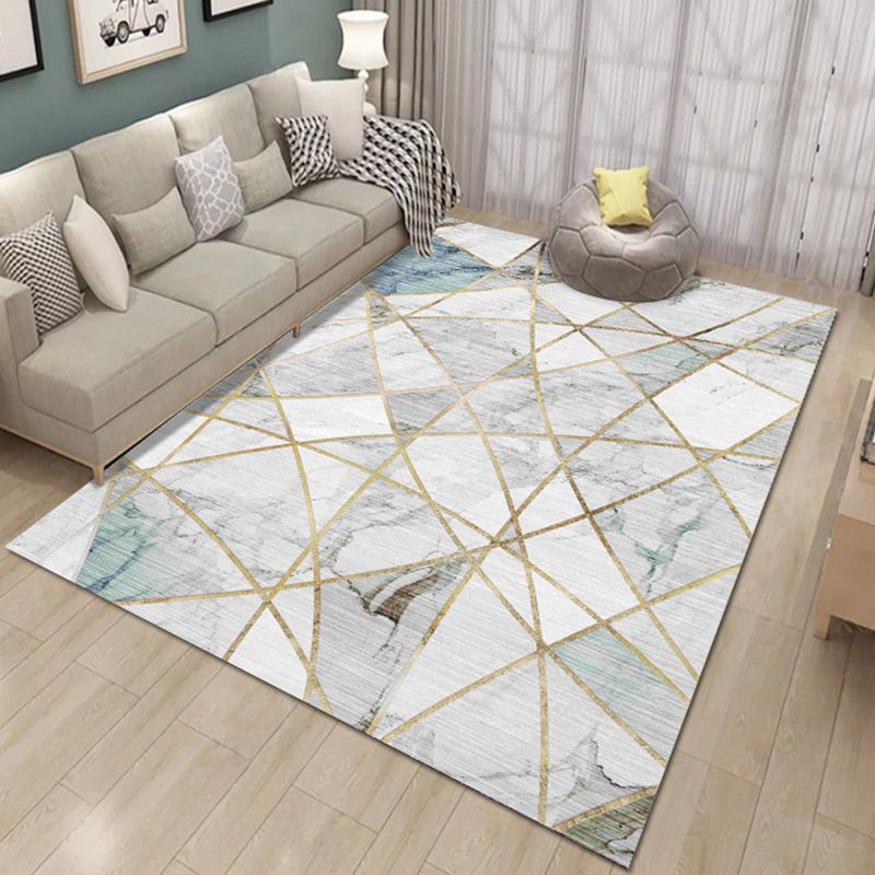 Modern Living Room Carpet Marble Pattern Washable Area Rug Polyester Carpet with Non-Slip Backing