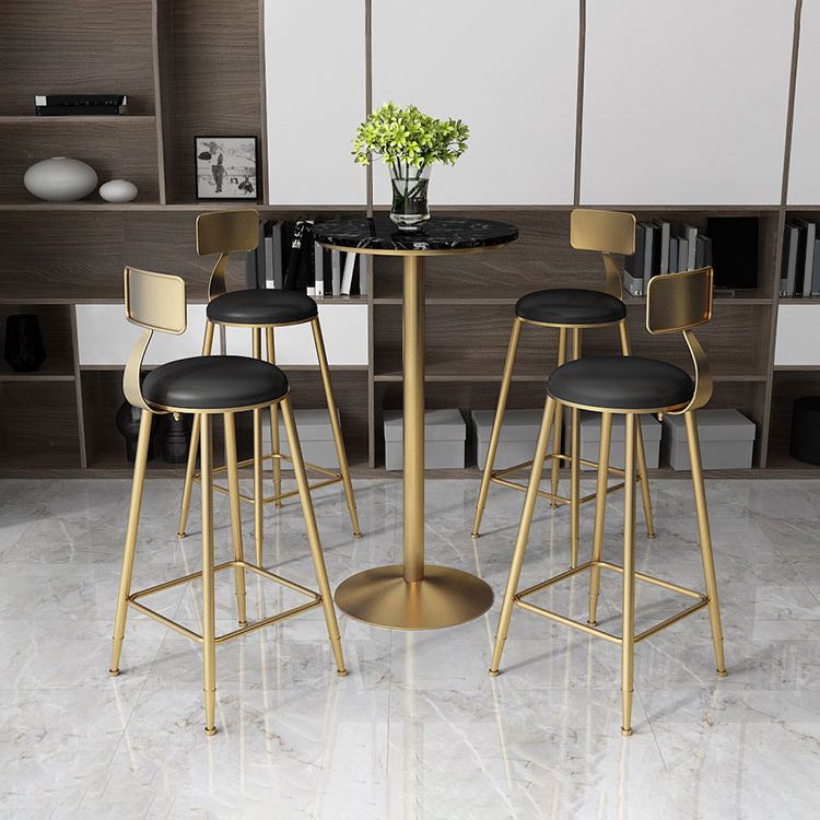 Faux Leather Dining Stools Upholstered Bar Stools with Metal Base