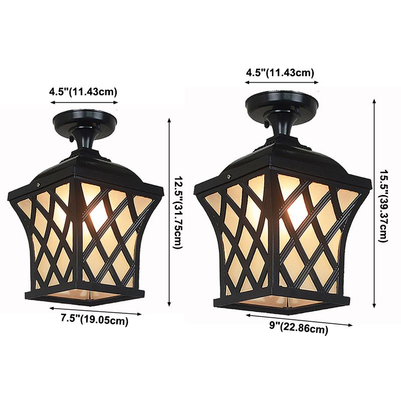 Vierkant matwit glazen plafondlamp Traditioneel 1-lamps binnenplaats semi-inbouwlicht