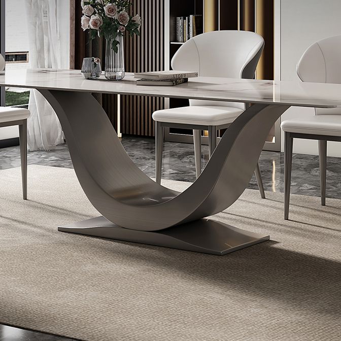 Modern Style Pedestal Dining Table Sintered Stone Rectangle Table for Home