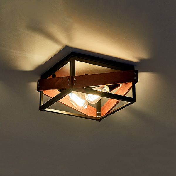 Metal Square Flush Mount Lamp Industrial Style 2 Lights Flush Ceiling Lights