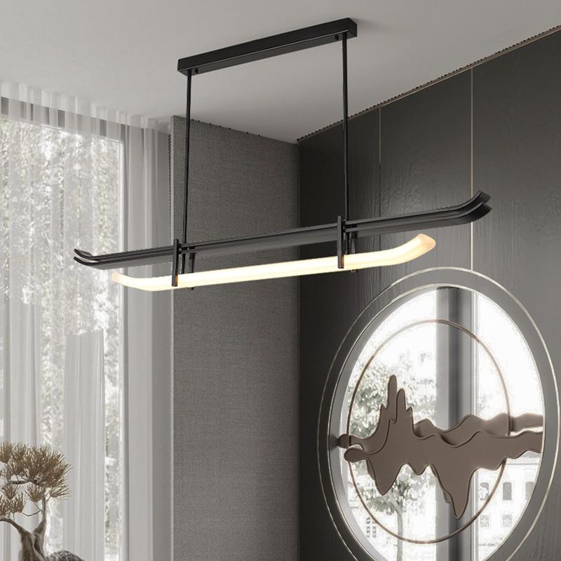 Contemporary Hanging Light Black LED Island Light Fixture with Metal for Dining Room