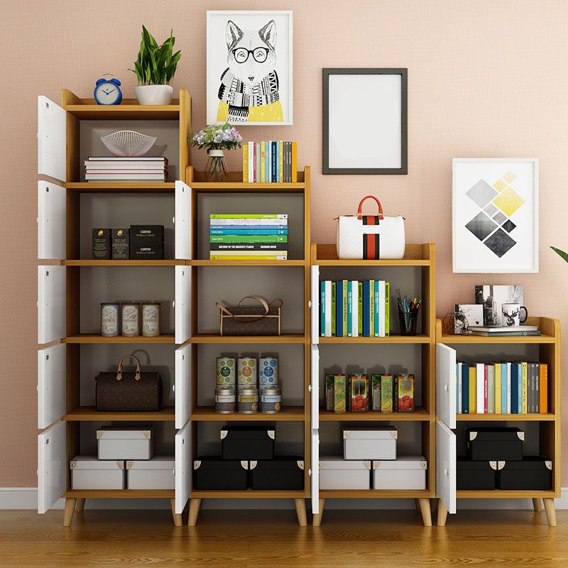 9.4" W Modern Wooden Bookshelf Closed Back Shelf Bookcase with Doors