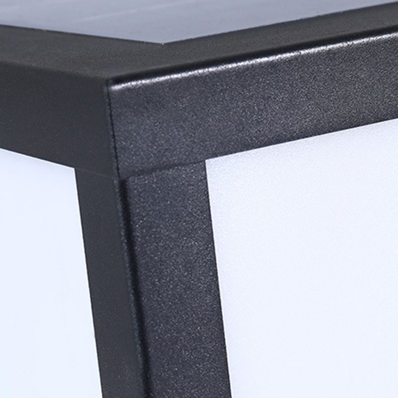 Square Shape Metal Solar Pillar Lamp Modern 1 Light Outdoor Waterproof Light in Black