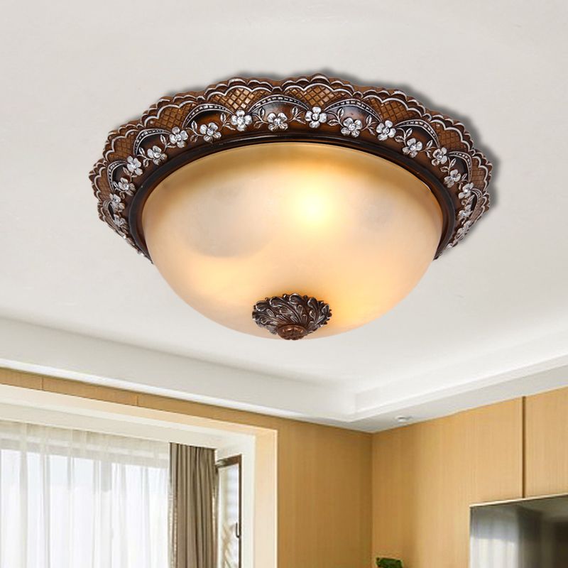 13"/16"/19.5" Width Dome Shaped Flushmount Antiqued 2/3 Lights Glass Close to Ceiling Lighting in Brown