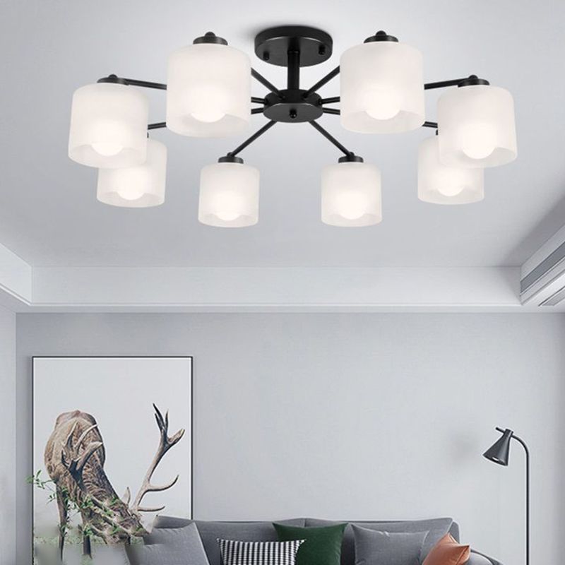 Contemporary Ceiling Lighting Black Semi Flush Mount Fixture with Glass for Living Room