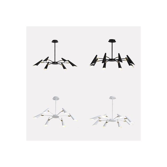 Lámpara de techo de araña negra/blanca 6/8 luces araña colgante de metal contemporánea