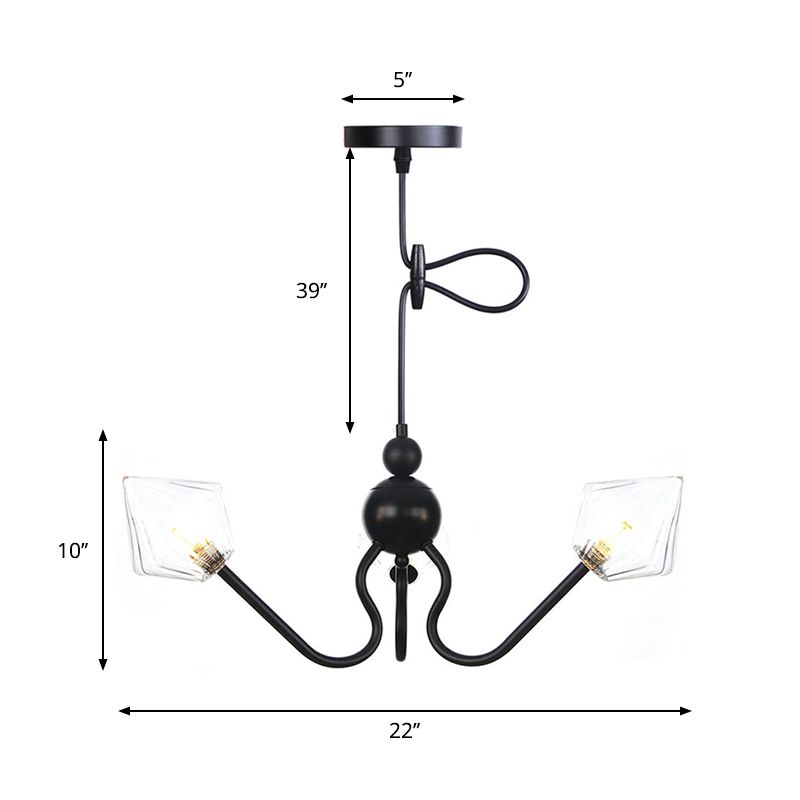 Ferme d'éclairage pendentif en forme de diamant Ambre / verre transparent 3 lumières Restaurant lampe de lustre en noir / chrome