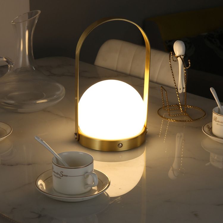 Globe White Glass Table Light Minimalist 1-Light Nightstand Lamp with Handle